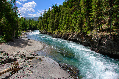 Middle Fork Flathead River in Glacier National Park, Montana US