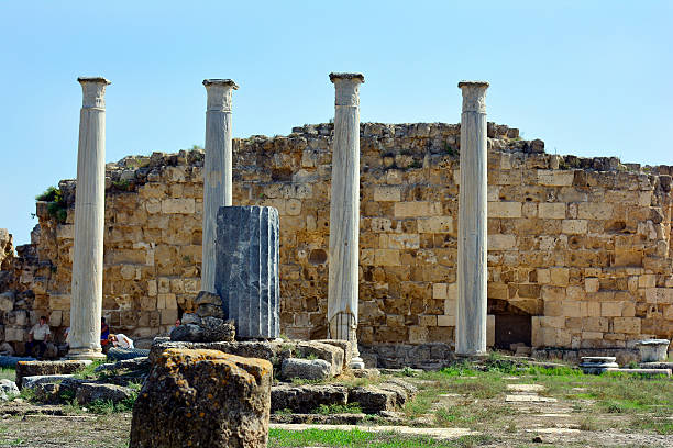 Salamis, Cyprus - October 16, 2015: Unidentified tourists by sightseeing in ancient archeological area of Salamis in North Cyprus