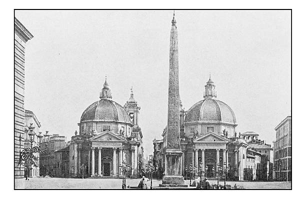 istock Antique dotprinted photographs of Italy: Rome, Piazza del popolo 636240228