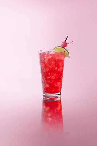 cranberry, strawberry cooler on a pink background