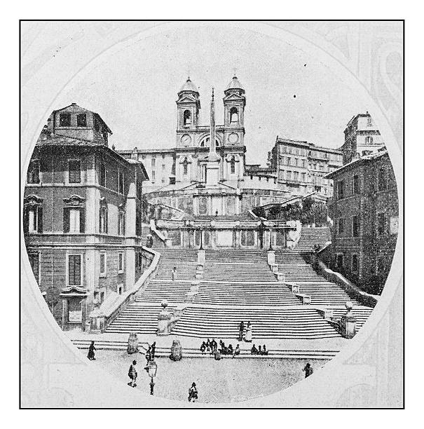 istock Antique dotprinted photographs of Italy: Rome, Spanish Steps 636240648