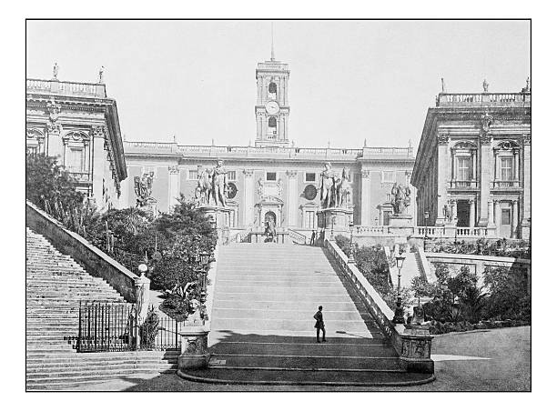 Antique dotprinted photographs of Italy: Rome, Campidoglio Antique dotprinted photographs of Italy: Rome, Campidoglio capitoline hill stock illustrations