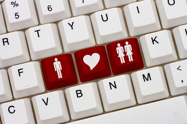 Threesome Internet Dating Sites Threesome Internet Dating Sites, A close-up of a keyboard with red highlighted symbol of man and two women and heart menage trois stock pictures, royalty-free photos & images