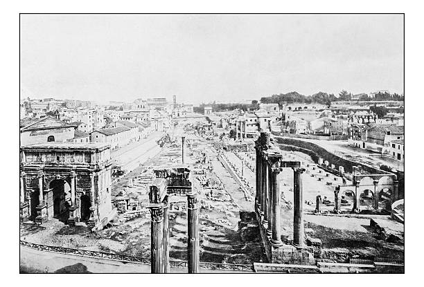 istock Antique dotprinted photographs of Italy: Rome, Roman Forum 636241332