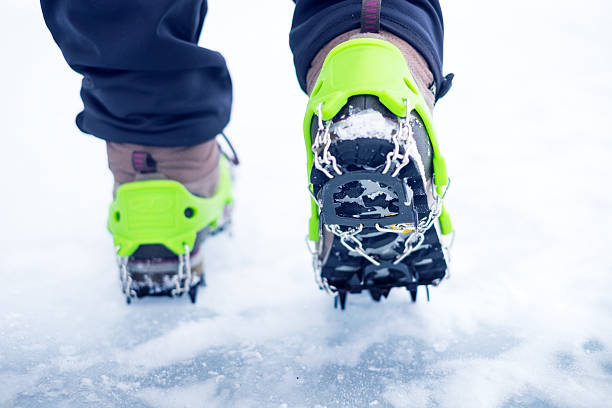 istock Hiking boots with equipment for ice. Snow 636241382