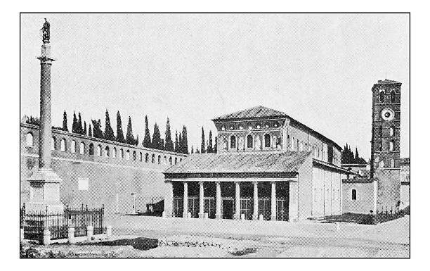 Antique dotprinted photographs of Italy: Rome, Basilica of Saint Lawrence Antique dotprinted photographs of Italy: Rome, Papal Basilica of Saint Lawrence outside the Walls san lorenzo rome photos stock illustrations