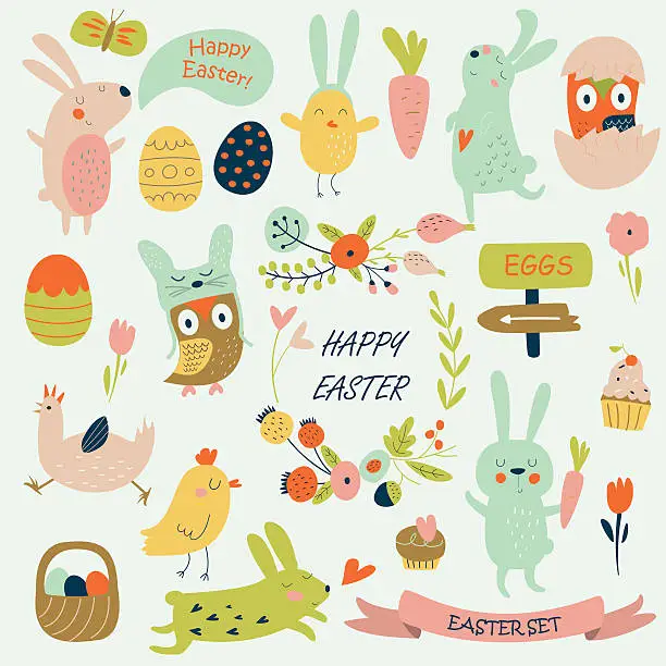 Vector illustration of eastersetbrightgreenredpink