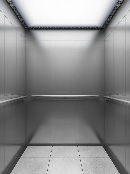 empty elevator cabin Inside of empty elevator cabin. 3D illustration. vehicle interior stock pictures, royalty-free photos & images