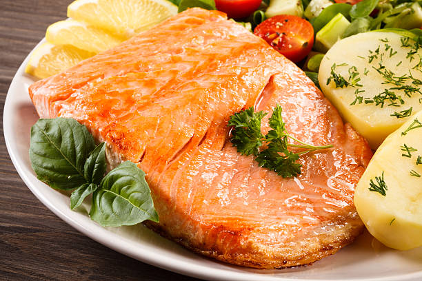 istock Grilled salmon and vegetables 636244740