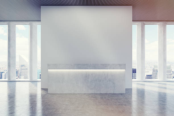 istock Reception counter, corridor, wide shades, toned 636246068