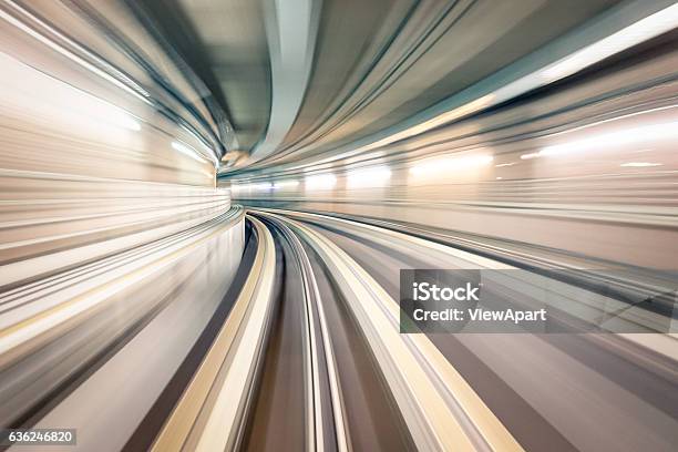 Subway Metro Underground Tunnel With Blurry Rail Tracks In Gallery Stock Photo - Download Image Now
