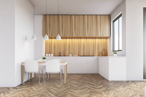 istock Kitchen counter top with light wood furniture 636247048