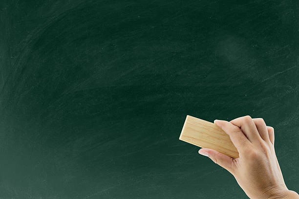 istock Hand with eraser erases the chalkboard 636247146