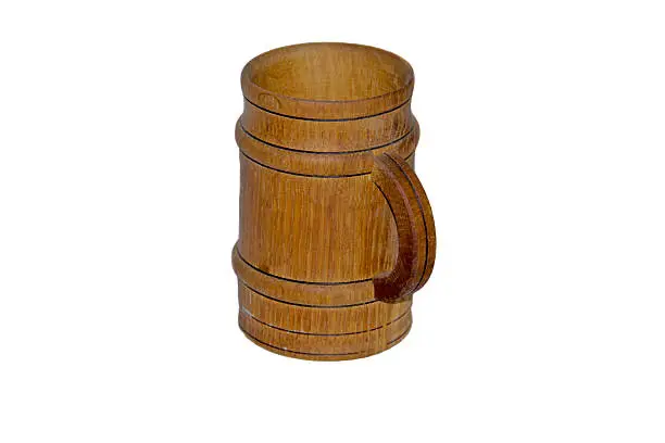 Wooden beer mug isolated on the white background