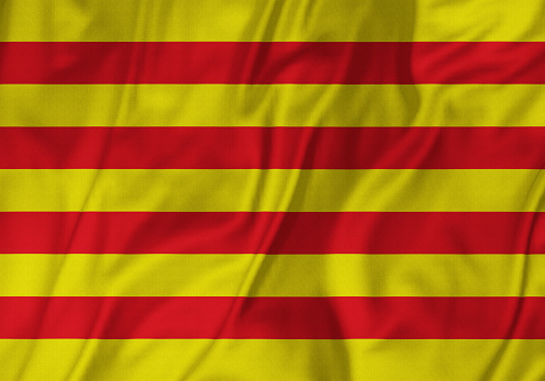 Closeup of Ruffled Catalonia Flag, Catalonia Flag Blowing in Wind