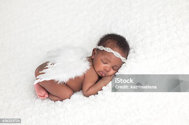 Newborn Baby Girl Wearing Angel Wings Stock Photo - Download Image Now - Newborn, Angel, Baby - Human Age