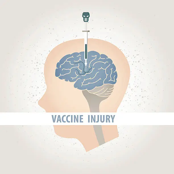 Vector illustration of Vaccine injury illustration showing damage to a childs brain