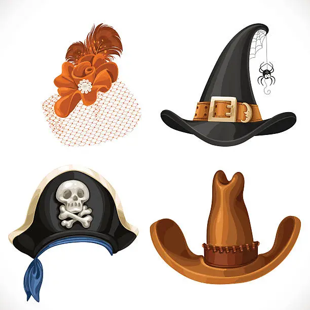 Vector illustration of Set of hats for the carnival costumes -