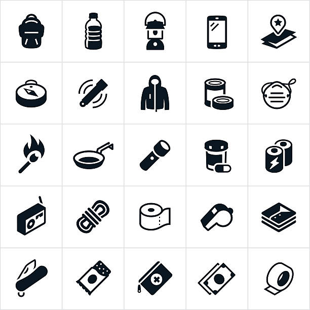 ilustrações de stock, clip art, desenhos animados e ícones de emergency preparedness supplies icons - first aid audio