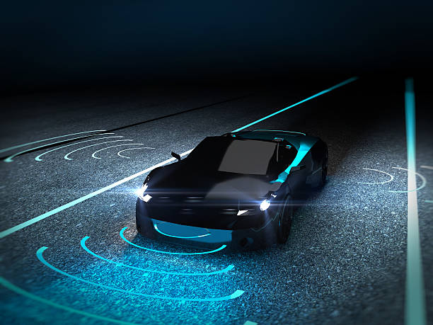 Self driving electronic computer car on road Mode of Transport, Technology, Cable, Computer, Concepts & Topics autonomous vehicle stock pictures, royalty-free photos & images