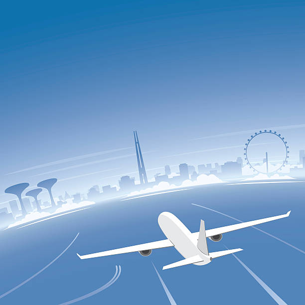 Singapore Skyline Flight Destination Singapore Skyline Flight Destination singapore landmarks stock illustrations