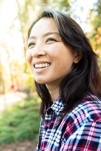 istock Smiling asian woman looking away 636257870