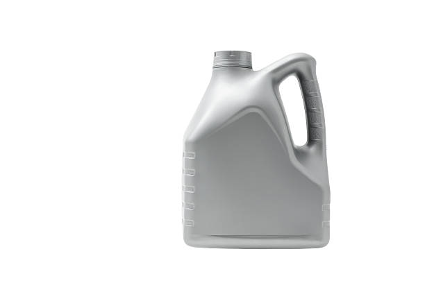 istock Gray canister with engine oil isolated on white background 636257890