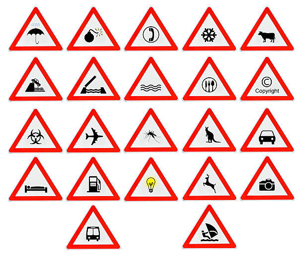 istock Lot red triangle attention road sign 636257902