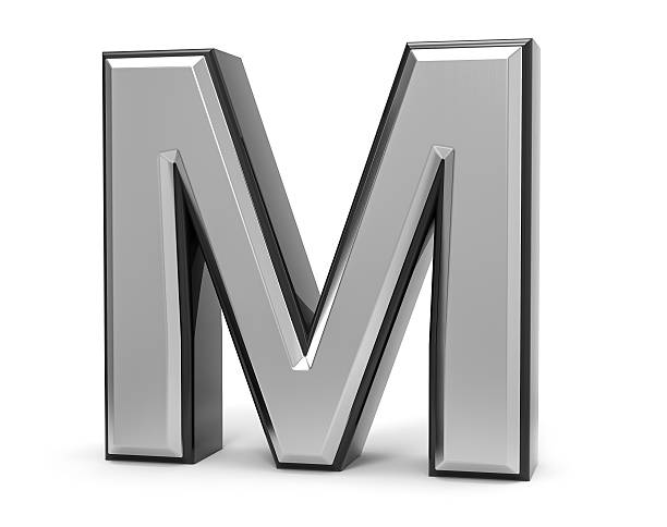 istock 3D Isolated Metal Metallic M Letter Alphabet Logo Illustration. 636259418