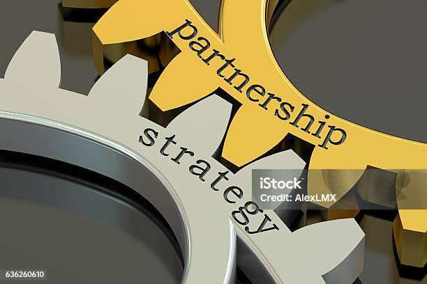 Strategy Partnership Concept On The Gearwheels 3d Rendering Stock Photo - Download Image Now