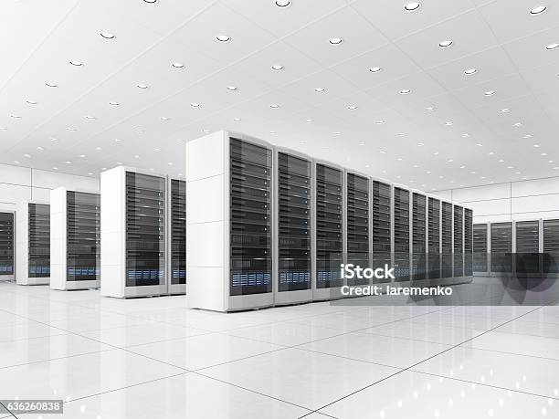 Server Room In Datacenter Stock Photo - Download Image Now - Network Server, White Color, Three Dimensional