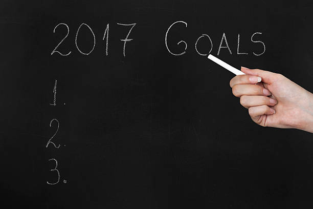 istock Empty numbered blackboard list for business goals for 2017 636264866