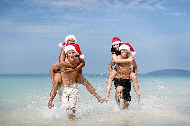 Christmas Santa Hat Vacation Travel Beach Concept