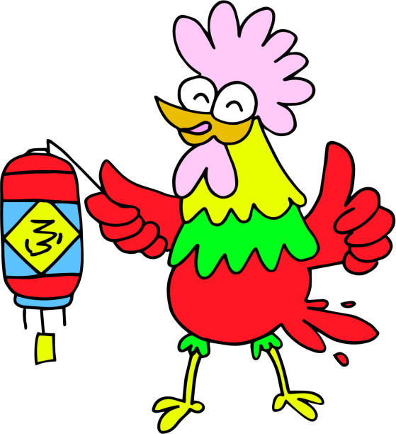 Character rooster with lampion for Chinese New Year Character rooster with lampion for Chinese New Year illustration chinese lampion stock illustrations