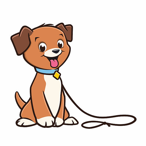 Cartoon Dog Puppy Vector cartoon cute puppy in a leash dog clipart stock illustrations
