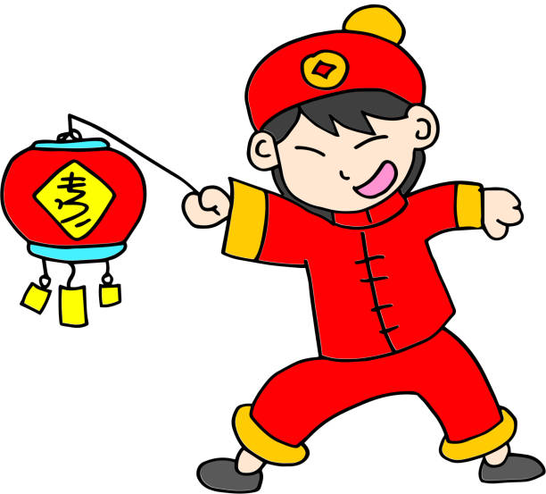 Chinese chracter of boy with lampion Chinese chracter of boy with lampion vector illustration chinese lampion stock illustrations