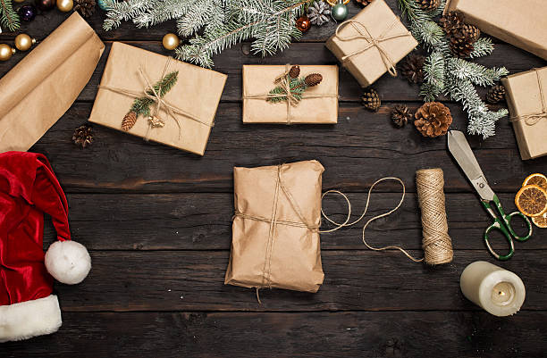 istock Christmass background on the wooden table 636279288