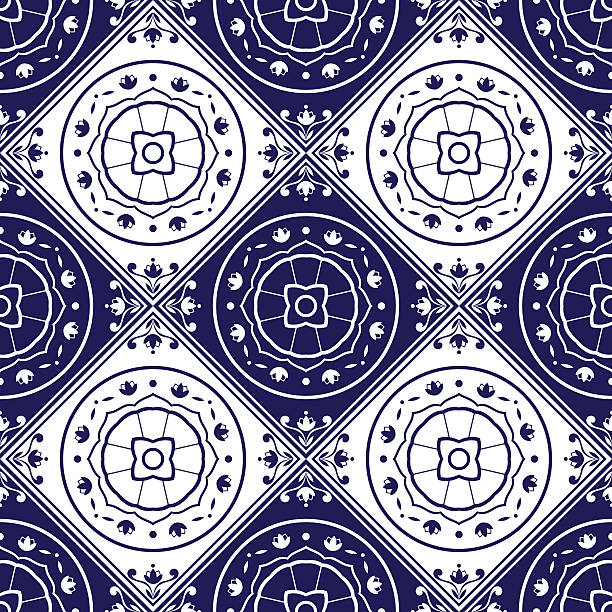 Delft dutch tiles pattern vector Delft dutch tiles pattern vector with blue and white ornaments. Portuguese azulejo, mexican, spanish, arabic or moroccan motifs. Tiled background for wallpaper, surface texture, wrapping or fabric. mexican tile cross stock illustrations