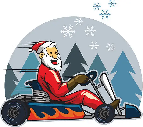 Vector illustration of Go Karting Santa