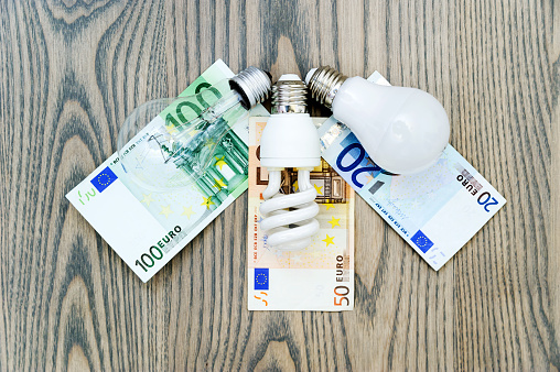 LED bulb saves money. The photo shows three lights