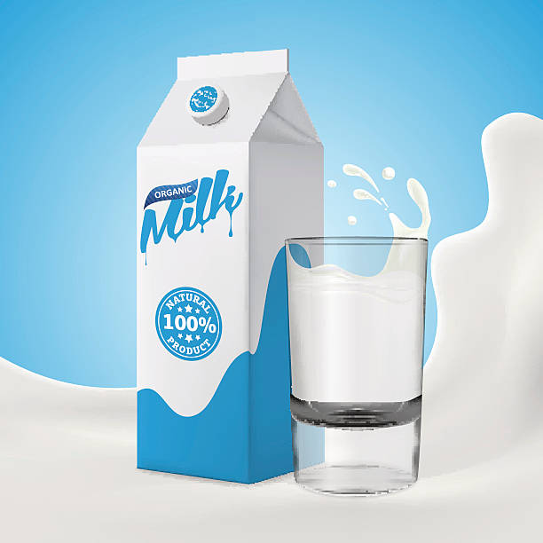 istock Realistic Glass of milk with packaging carton on splashing background 636283936