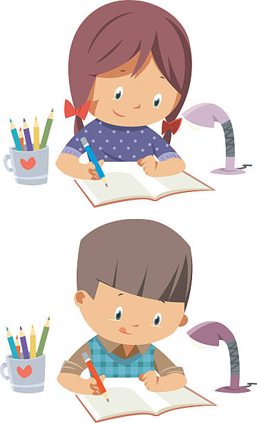 schoolchildren  - homework stock illustrations