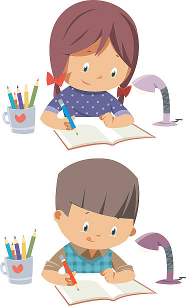 schoolchildren schoolchildren homework books stock illustrations