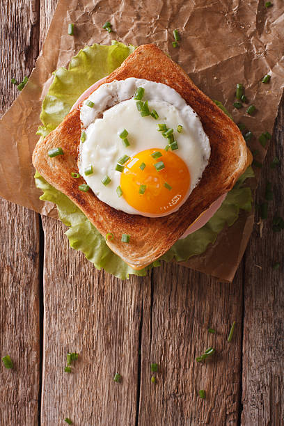 istock Croque madame sandwich closeup on the table vertical top view 636286958