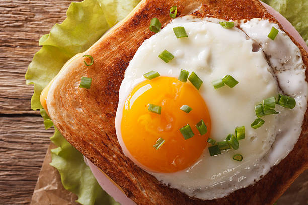 istock Croque madame sandwich with a fried egg close-up. horizontal 636287092