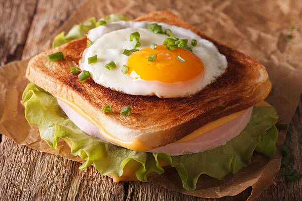 istock Croque Madame sandwich on a table close-up. horizontal 636287188
