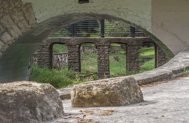 istock Stone archway behind cruved archway. 636288002