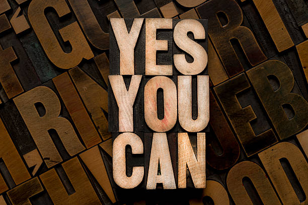YES YOU CAN - Letterpress type stock photo