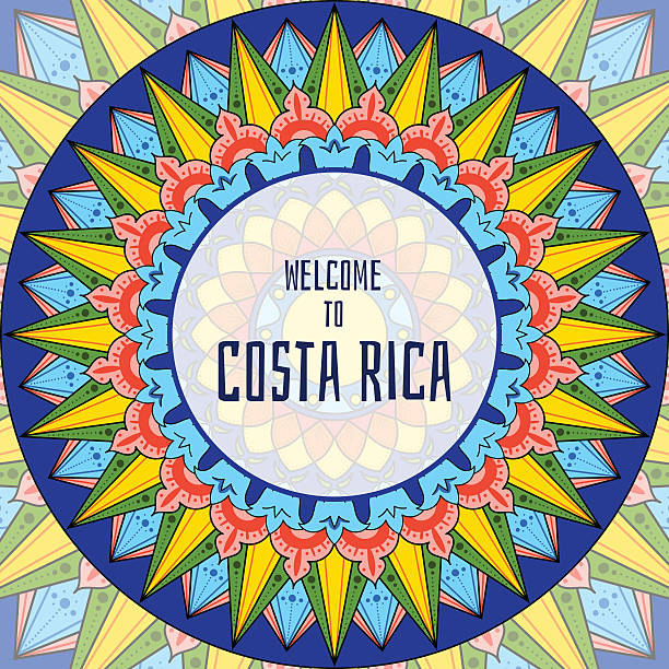 Welcome to Costa Rica illustration vector Welcome to Costa Rica illustration vector. Decorated coffee carreta ornament wheel design for tourist symbols, souvenir card, banner or flyer. wheelbarrow stock illustrations