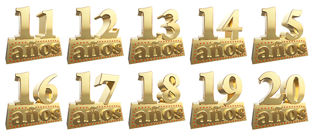 Set of golden digits on a gold ingot for the anniversary. Translation from Spanish - Years. 3d illustration